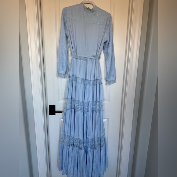 ALEEZA Paris Sapphire Maxi Dress Baby Blue Lace Trim Size L NWT - Picture 6 of 8